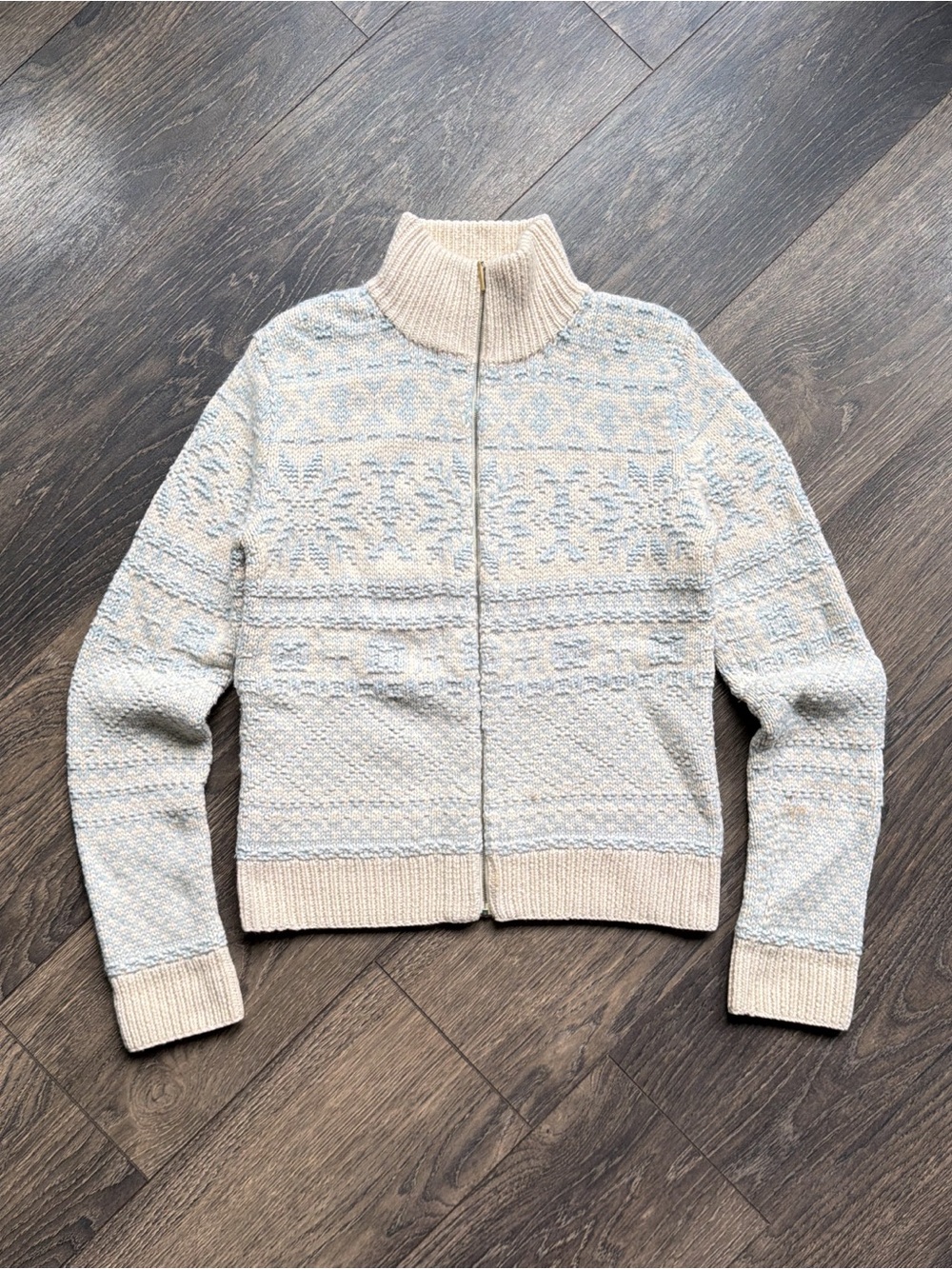 Ralph Lauren Women’s Medium Cashmere Sweater Fair Isle Nordic Ski Full Zip Ivory